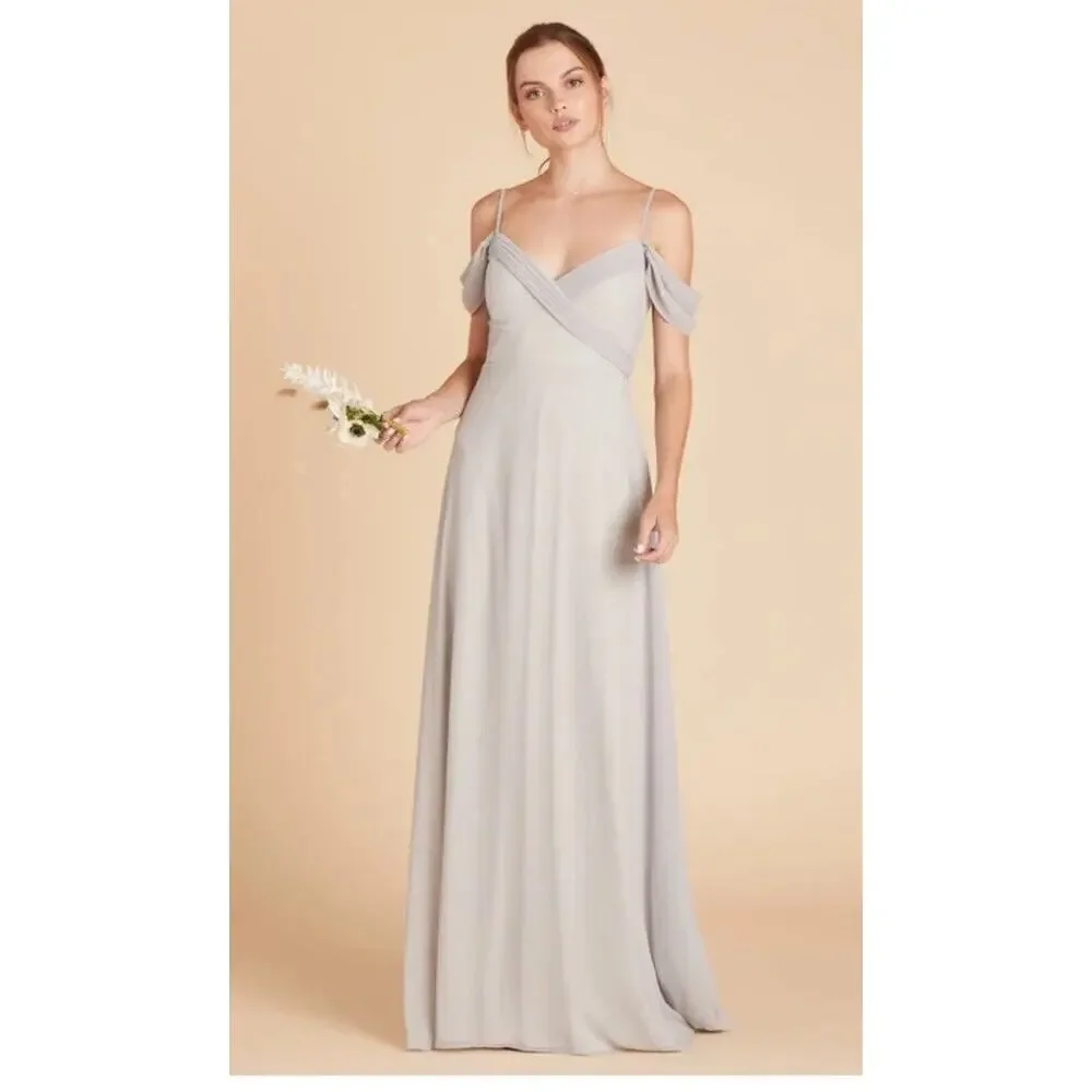 dove bridesmaid dresses V-neck Split Sleeve Blouson Bodice Maxi Bridesmaid Dress In Silver Dove